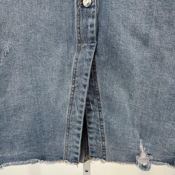 Wild Fable Jean Skirt SZ 10 Medium Acid Wash Denim Distressed Stretch Front Slit - Picture 3 of 6